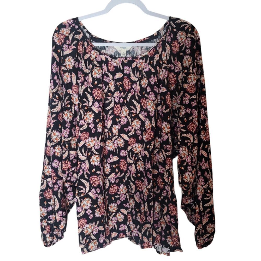 Terra‎ & Sky Floral Woven Flowy Top Women's Size 3X Long Sleeve Rayon Blend NEW